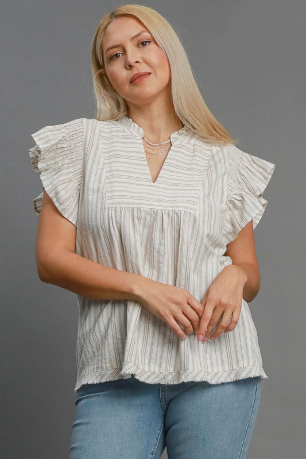 Dust Storm Umgee Full Size Striped Babydoll Top Plus Size