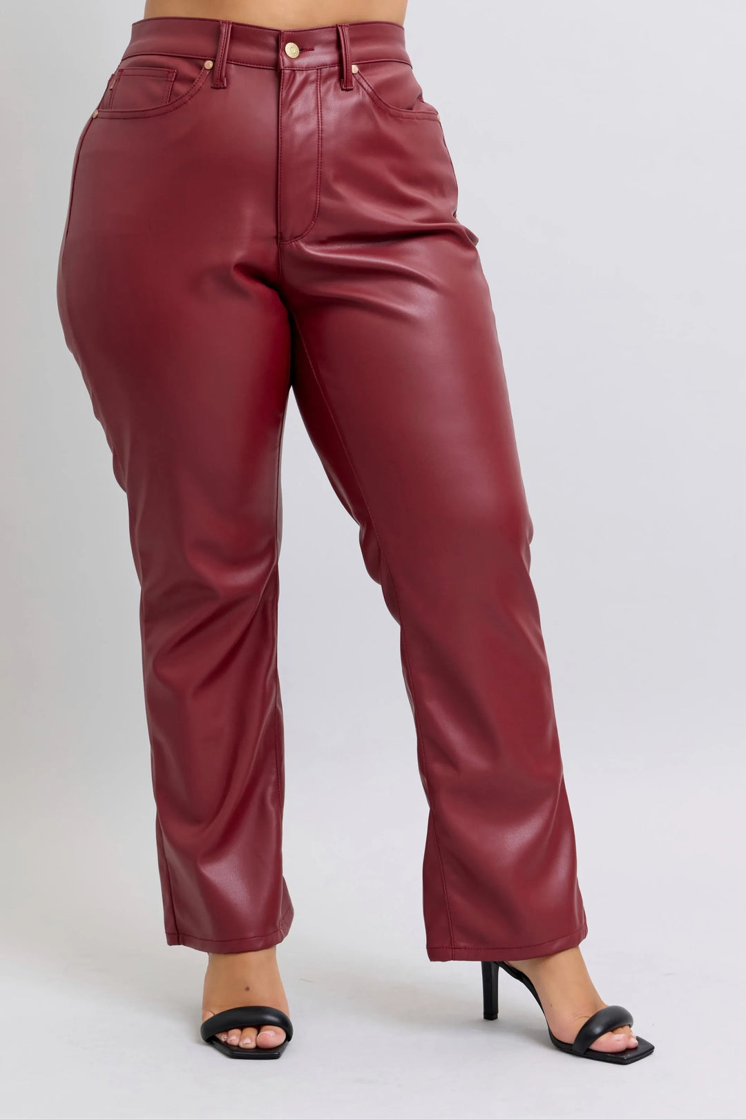 Red Judy Blue Full Size High Waist Tummy Control Faux Leather Straight Pants Plus Size