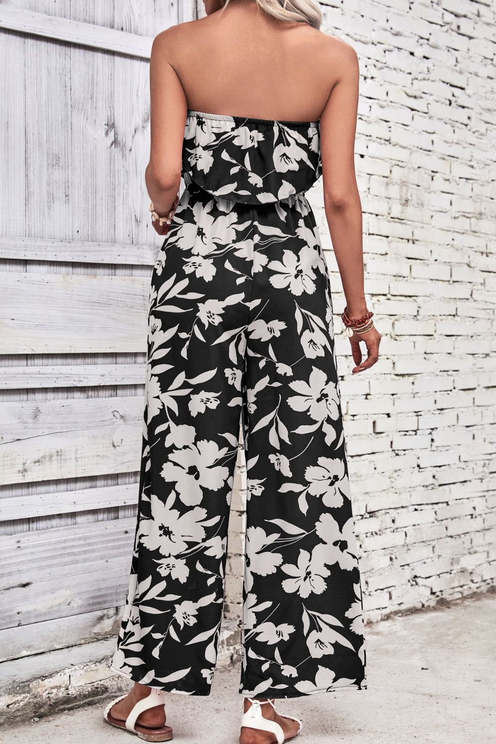 Black Perfee Floral Strapless Wide Leg Jumpsuit