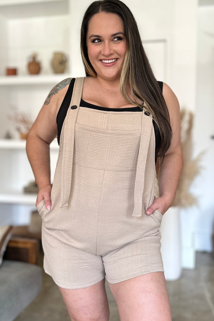 Khaki Double Take Full Size Texture Sleeveless Romper