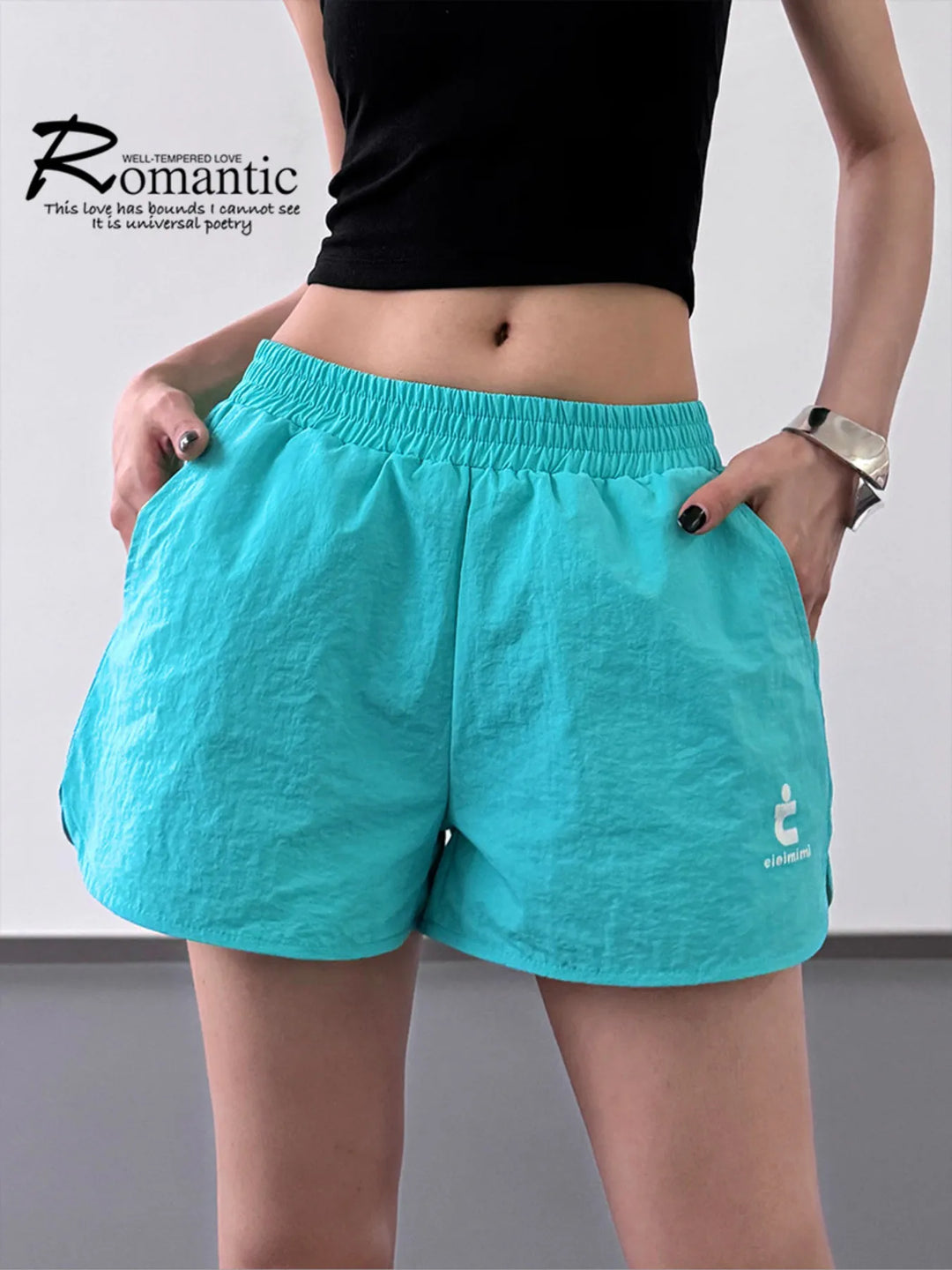 Sky Blue Elastic Waist Cotton Linen Shorts