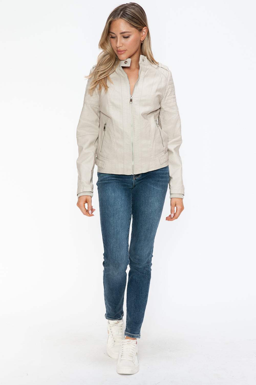 Snobbish Pu Leather Biker Jacket With Side Zip Pockets 1