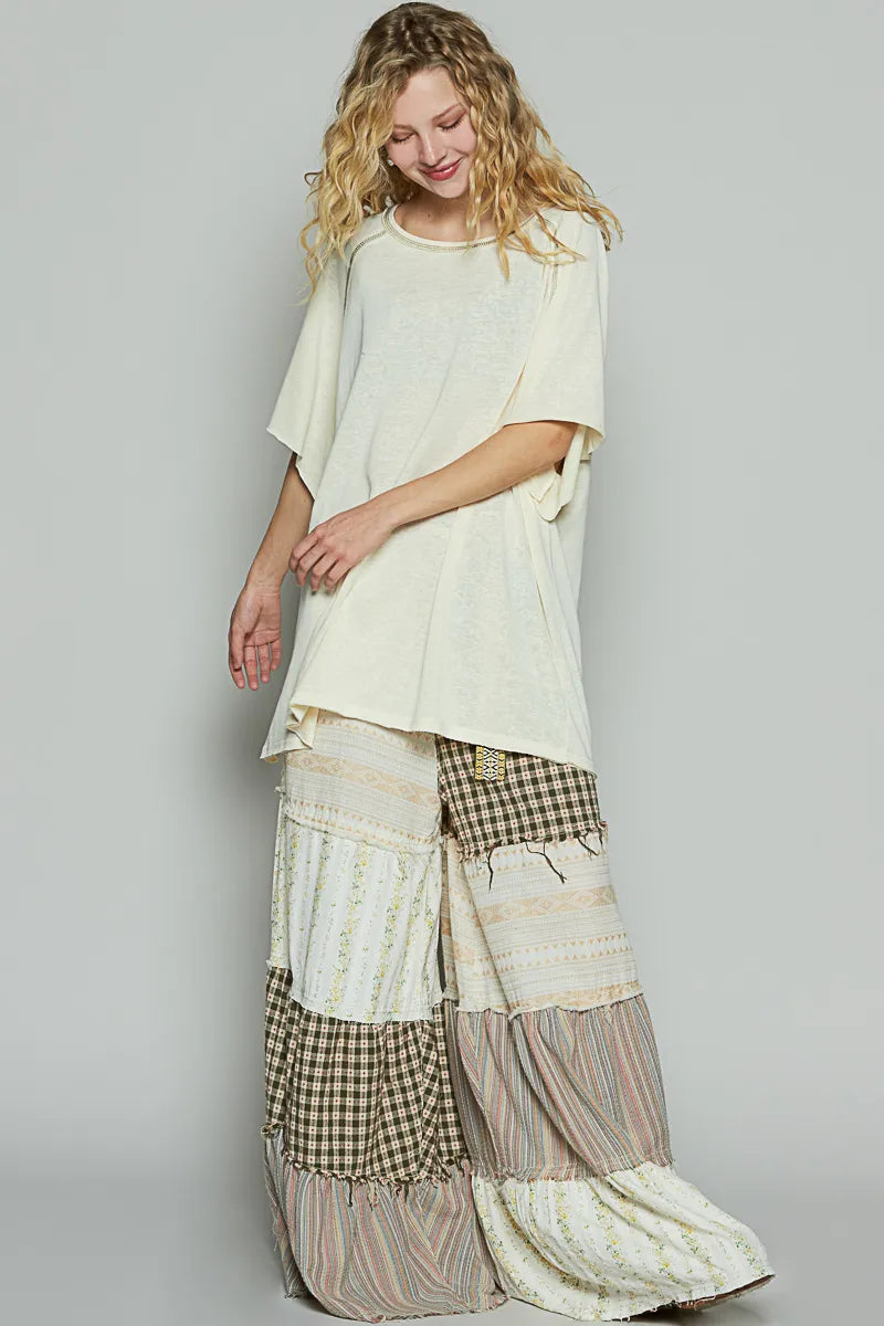 Pol Contrast Stitching Half Sleeve Oversized T Shirt