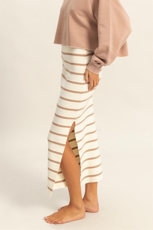Tan Hyfve Side Slit Striped Bodycon Sweater Skirt 1