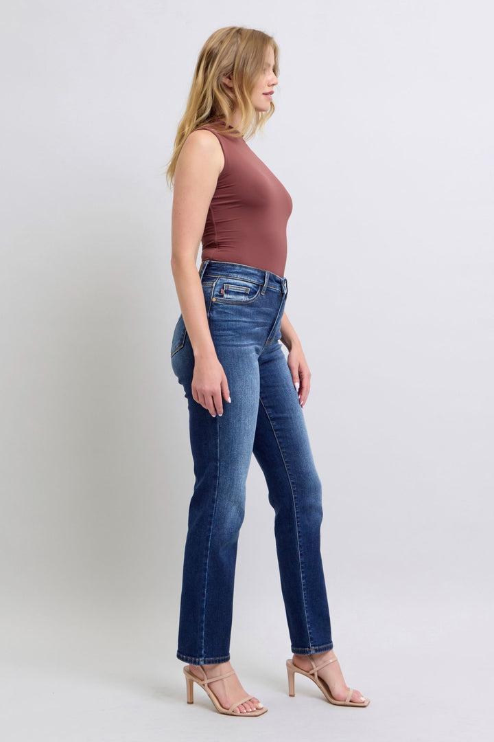Dark Judy Blue Full Size Washed Straight Leg Jeans With Pockets