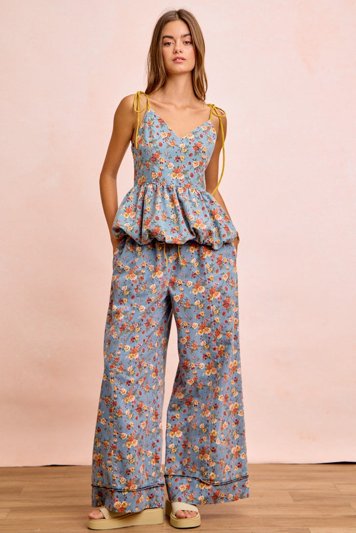 Bibi Floral Printed Drawstring Wide Pants