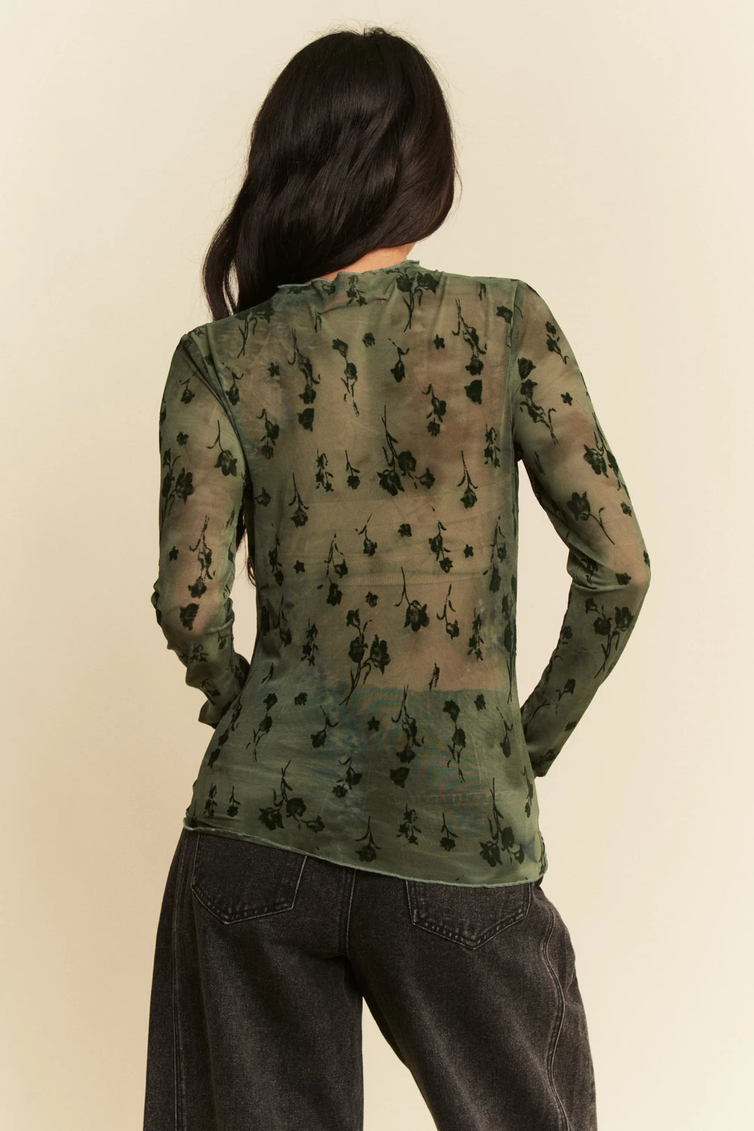 Davi Dani Floral Mesh Long Sleeve Sheer Layering Top 2