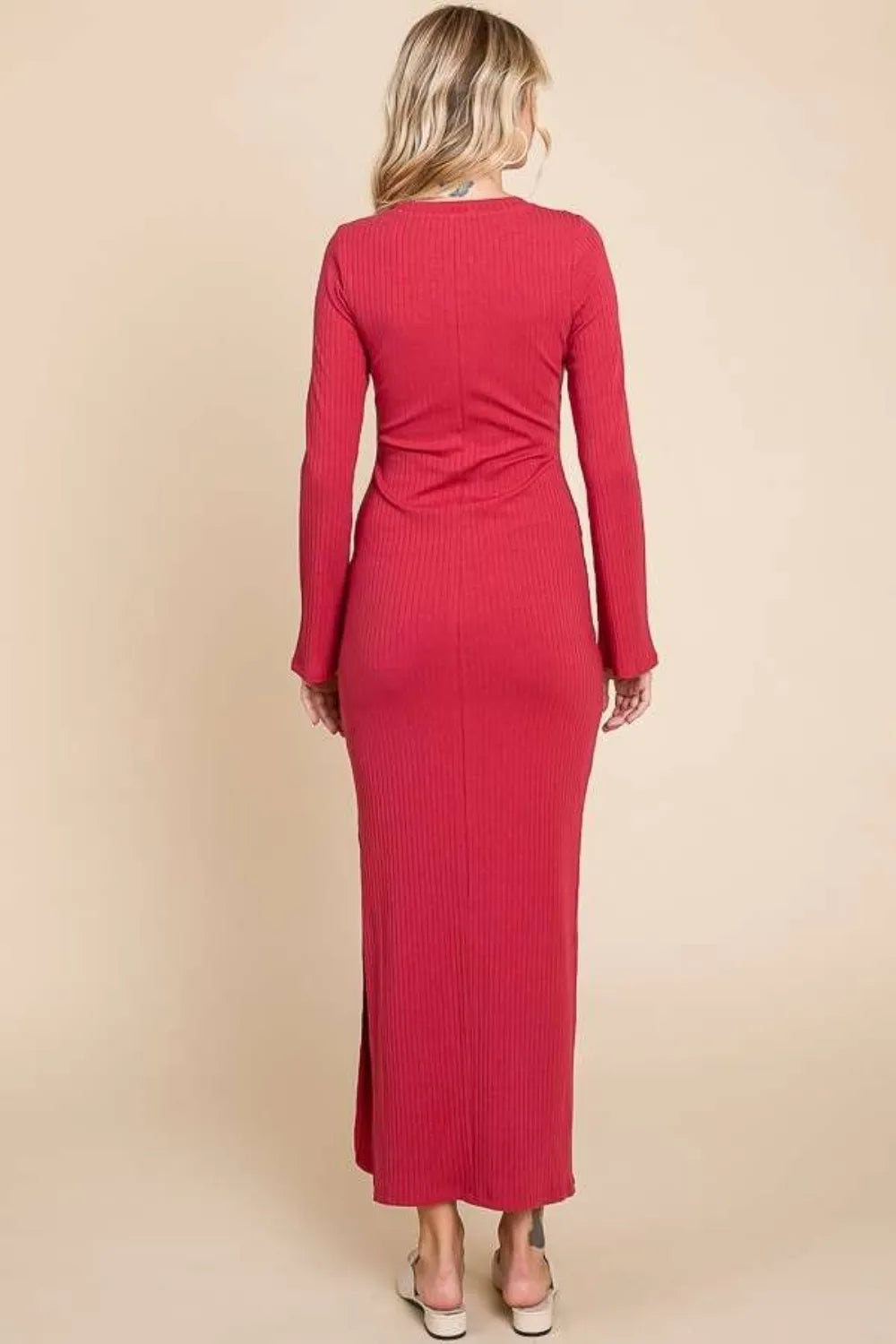 Veryberry Culture Code Full Size Round Neck Bodycon Bell Maxi Dress