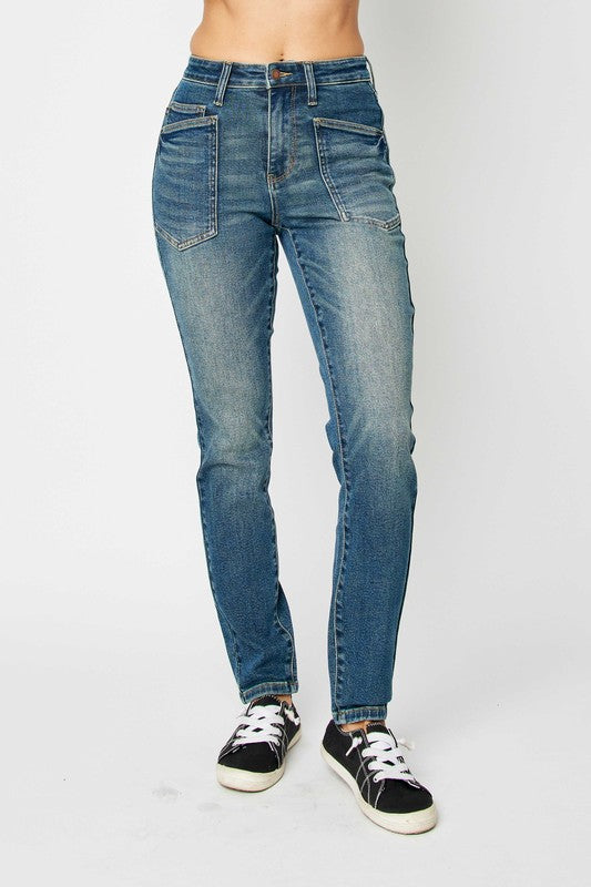 Dark Judy Blue Full Size High Waist Skinny Jeans 1