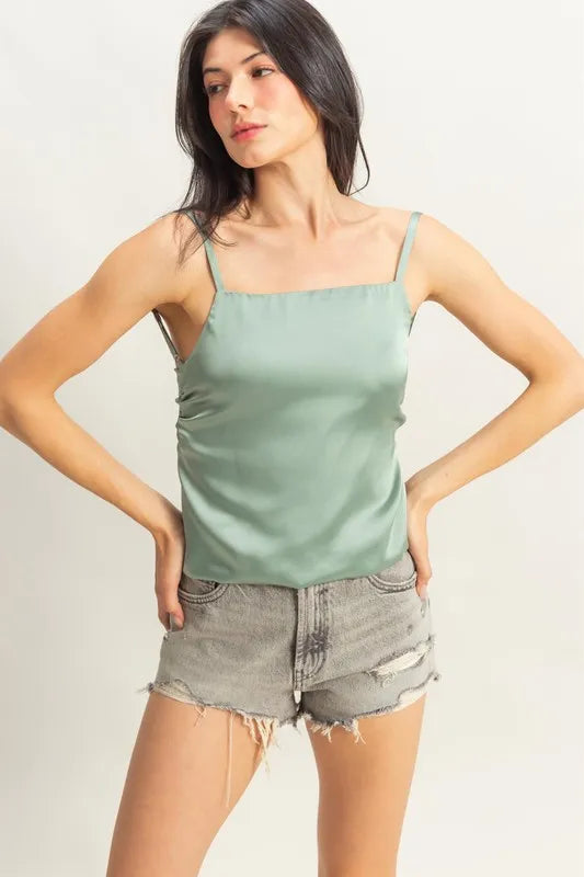 Sage Green Hyfve Satin Back Tie Detail Cami 4