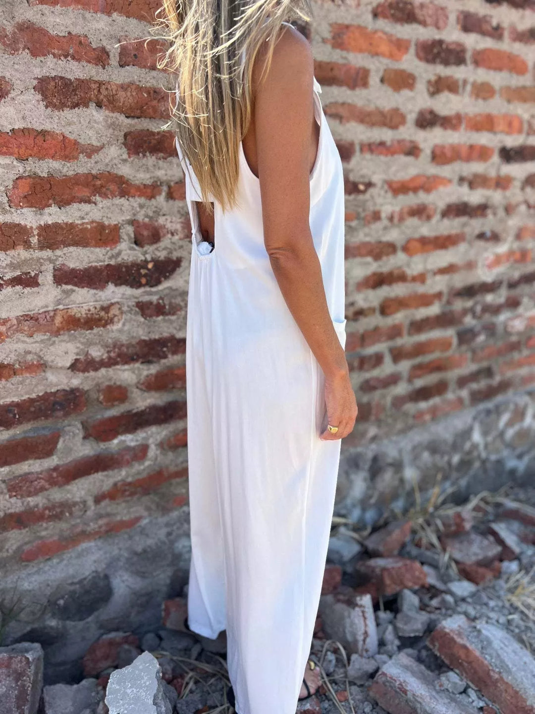 White Full Size Button Front Wide Leg Jumpsuit Plus Size