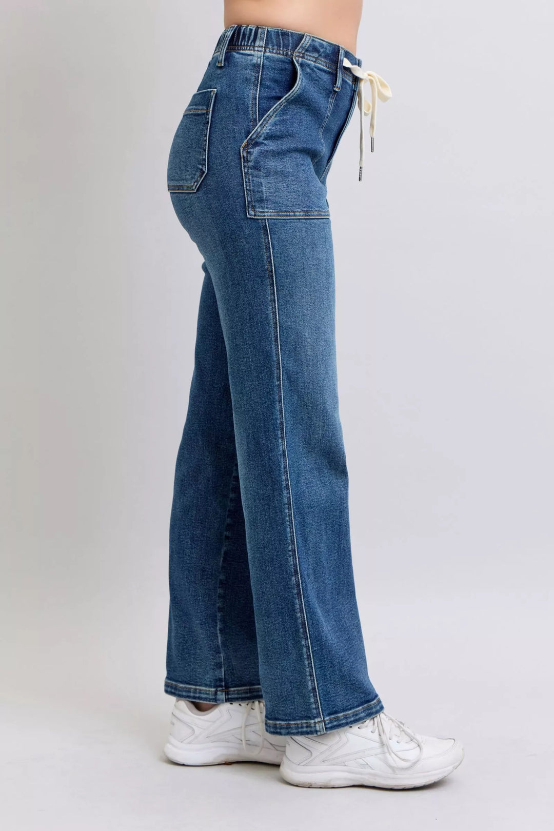 Md Judy Blue Drawstring Straight Jeans With Pockets