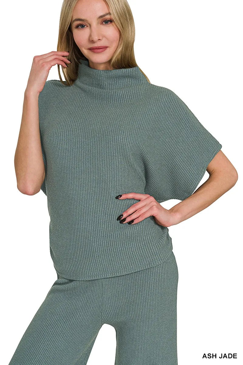 Zenana Mock Neck Top And Pants Sweater Set
