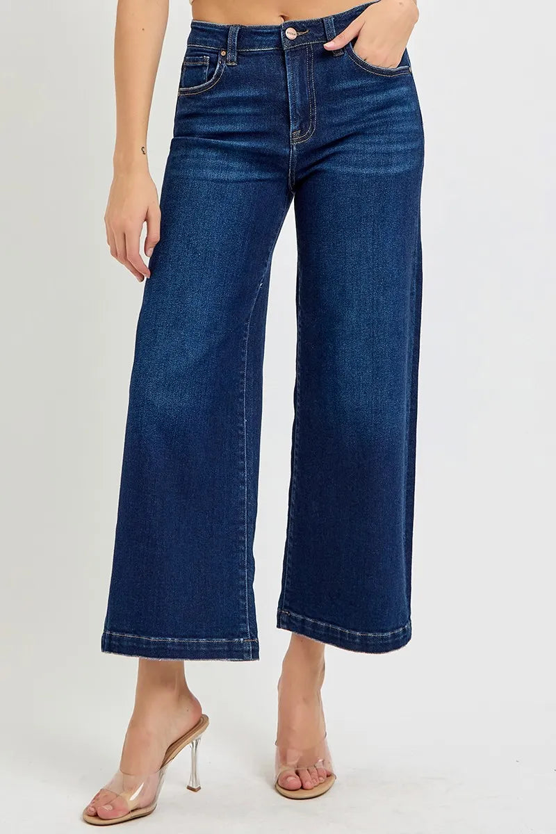 Dark Risen High Rise Crop Wide Jeans