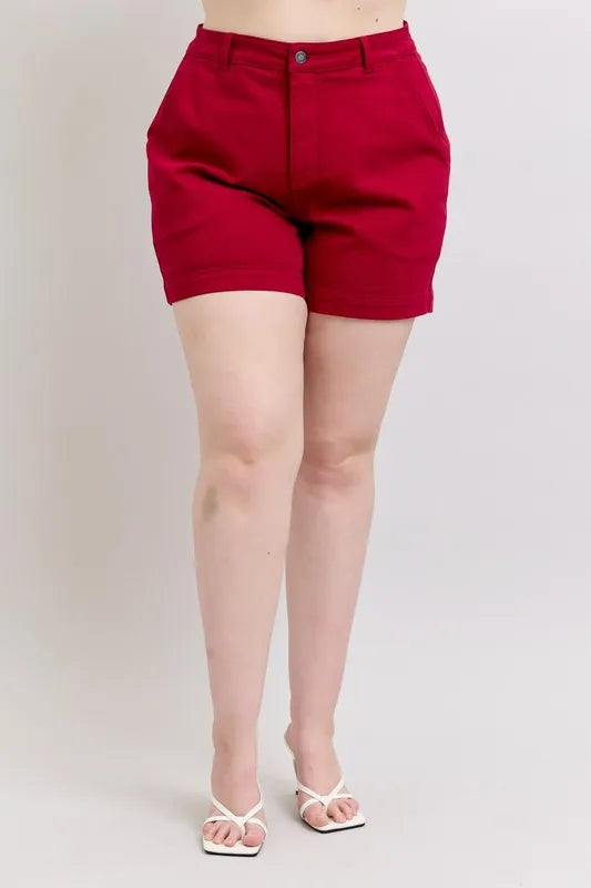 Scarlet Judy Blue Plus Size High Waist Tummy Control Garment Dyed Heart Shaped Denim Shorts