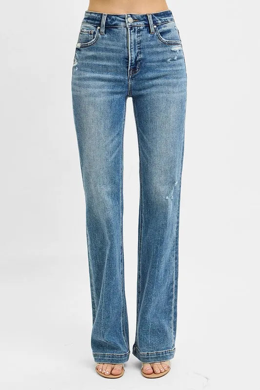 Medium Risen Full Size Distressed Detail Bootcut Jeans Plus Size