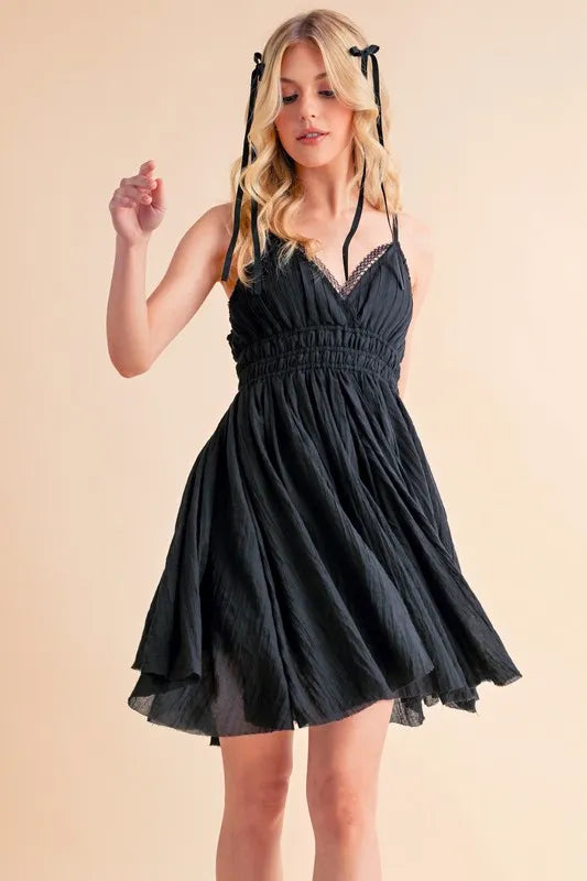 Black Aemi Co Lace Detail Mini Cami Dress