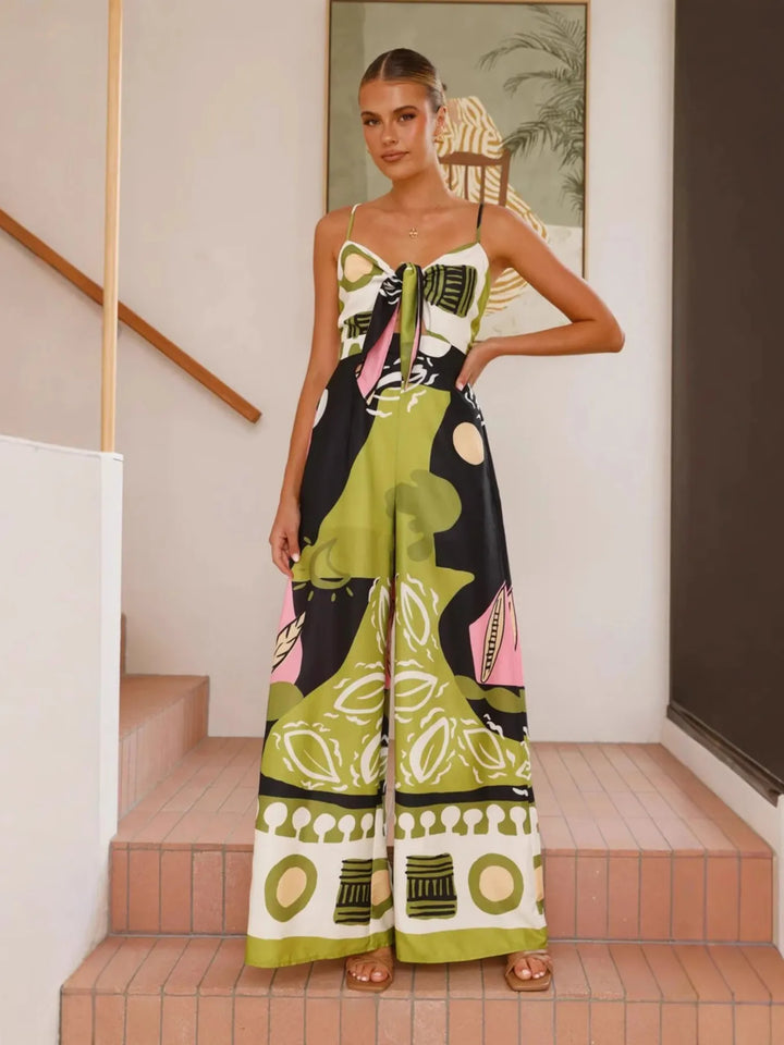 Fruit Green Printed Sweetheart Neck Jumpsuit