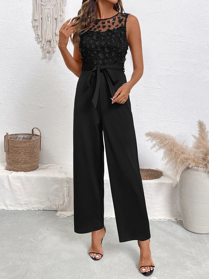 Black Flower Sleeveless Wide Leg Jumpsuit