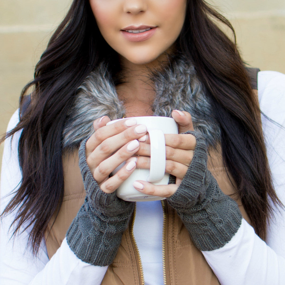 Black Cable Knit Short Handwarmers