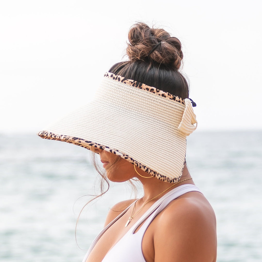 Straw Leopard Trim Foldable Bow Visors 1