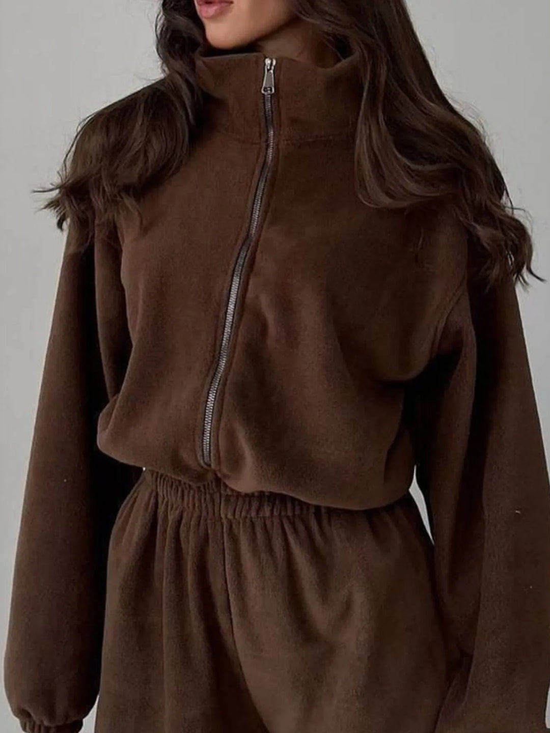 Dark Gray Zip Front Long Sleeve Jumpsuit