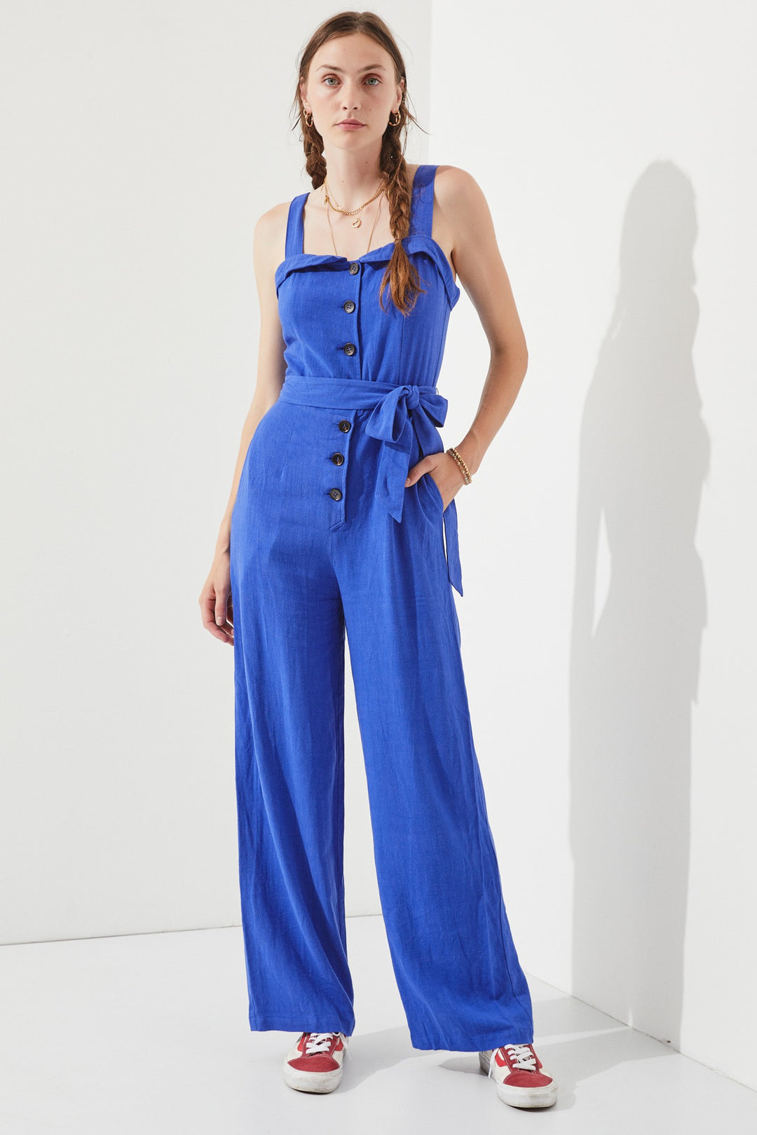 Black Sleeveless Adjustable Strap Button Down Jumpsuit