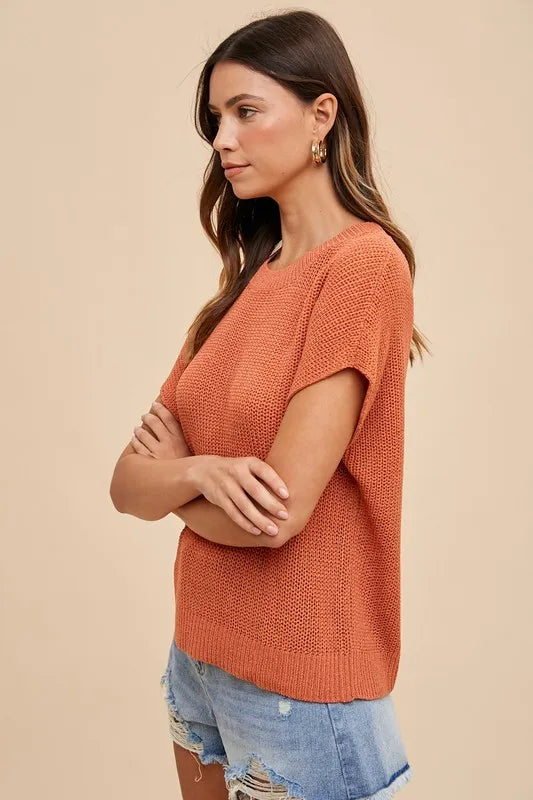 Terracotta Annie Wear Round Neck Short Sleeve Sweater 1