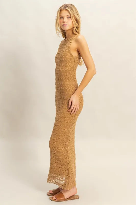 L.Brown Hyfve Sleeveless Crochet Open Back Maxi Dress