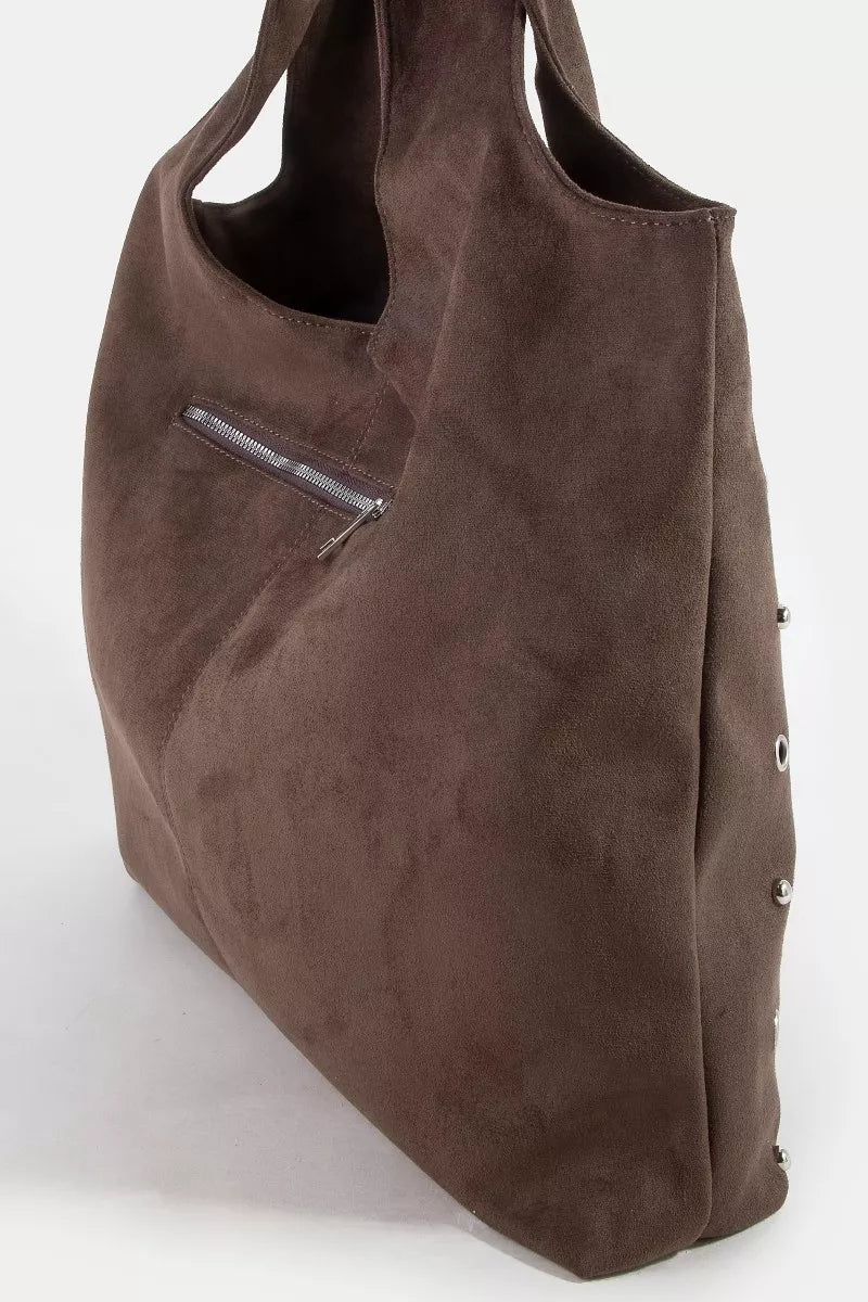 Lbr Fame Large Grommeted Suede Shoulder Bag