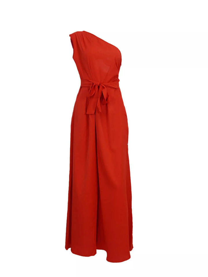 Red Full Size One Shoulder Wide Leg Jumpsuit Plus Size