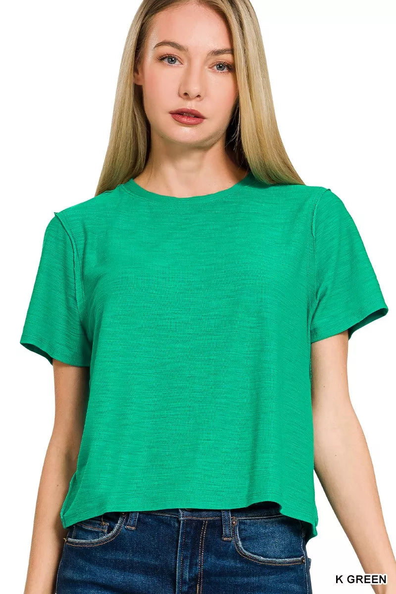 K Green Zenana Slub Short Sleeve Tee 1