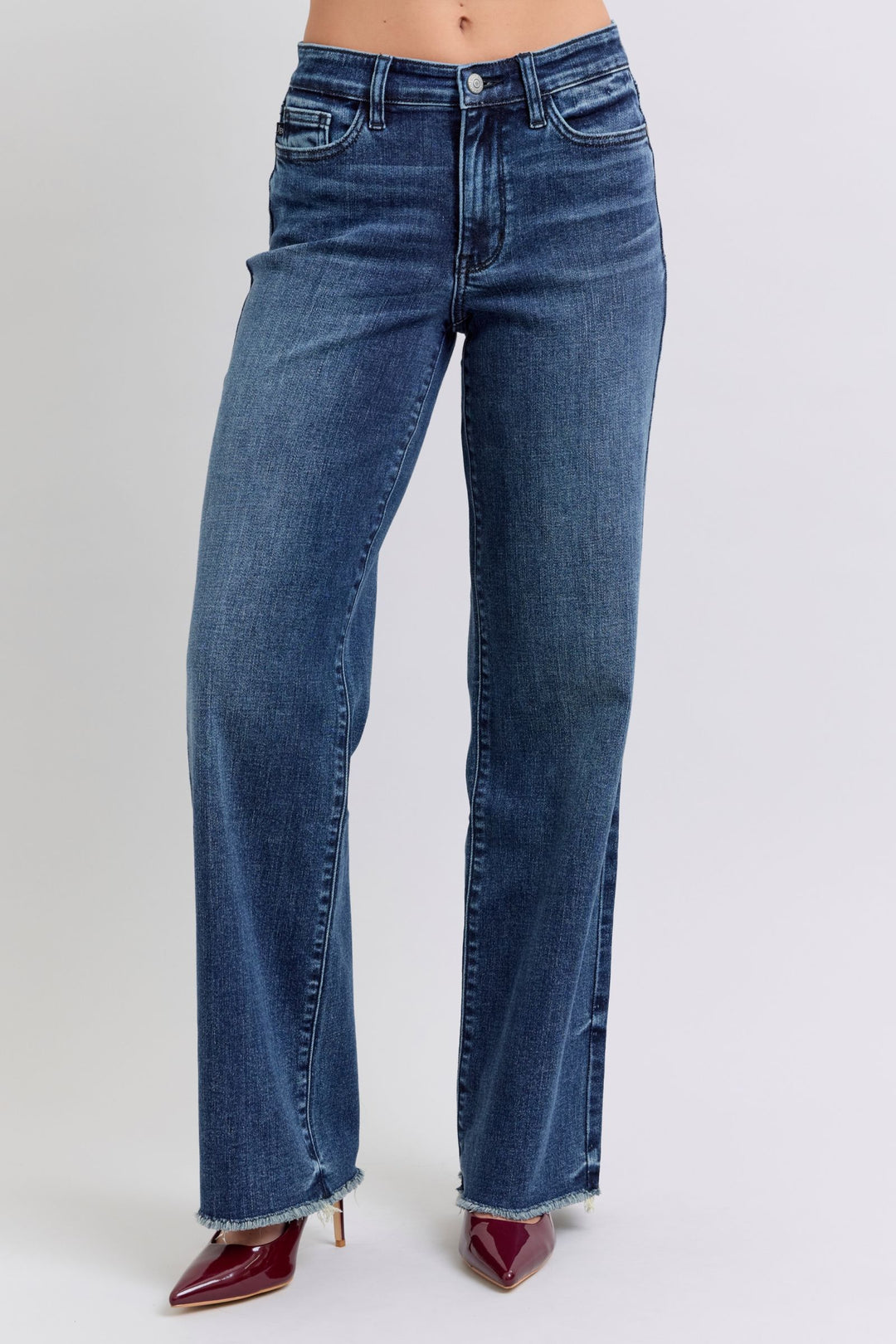 Dark Judy Blue Full Size Raw Hem Mid Rise Jeans