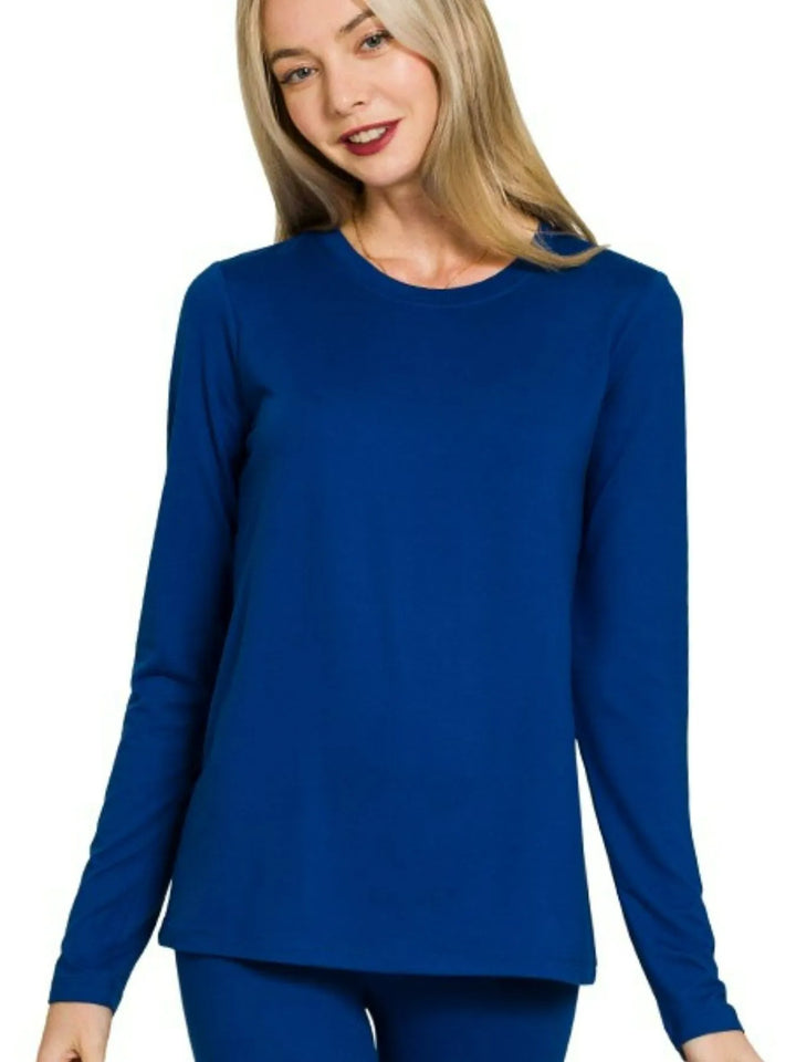 Lt Navy Zenana Microfiber Round Neck Top And Leggings Set 2