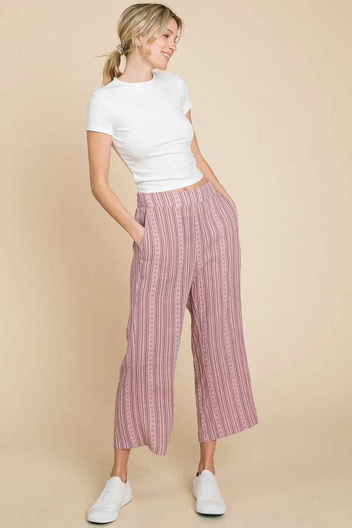Pink Cotton Bleu By Nu Lab Striped Elastic Waist Wide Leg Pants