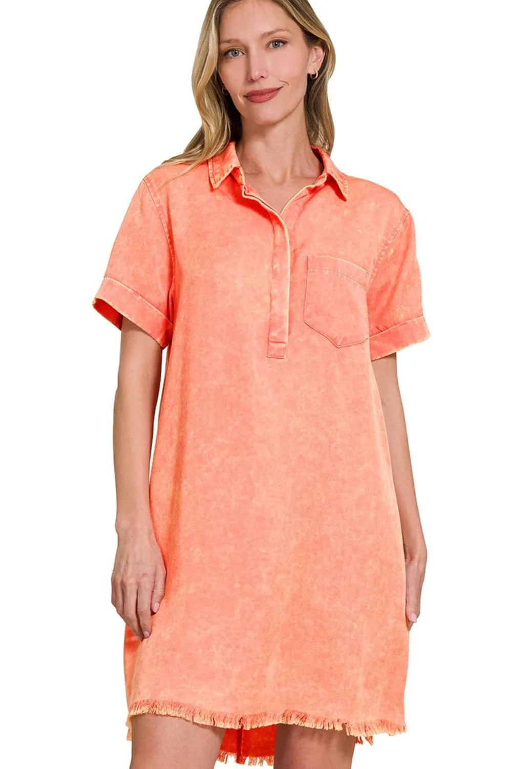 Coral Zenana Tencel Mineral Washed Collared Shirts Dress 1