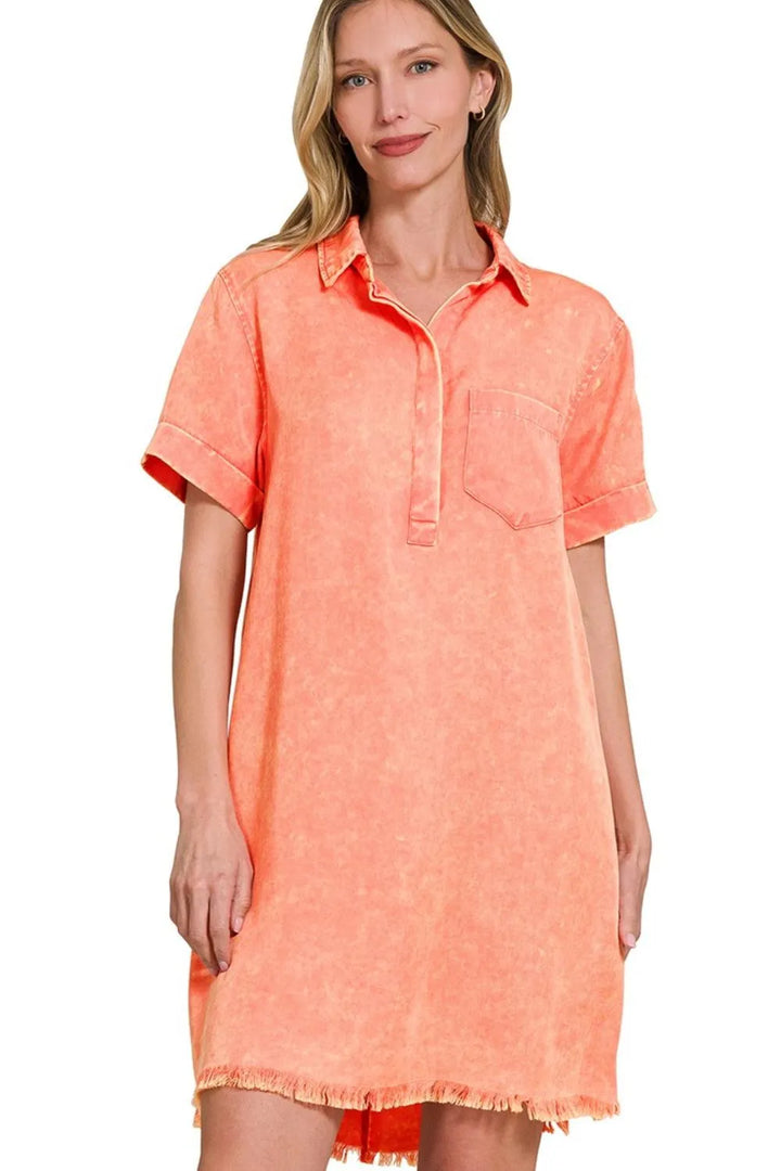 Coral Zenana Tencel Mineral Washed Collared Shirts Dress 1