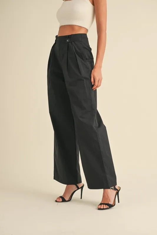 Mable High Waist Front Pleated Detail Wide Leg Pants