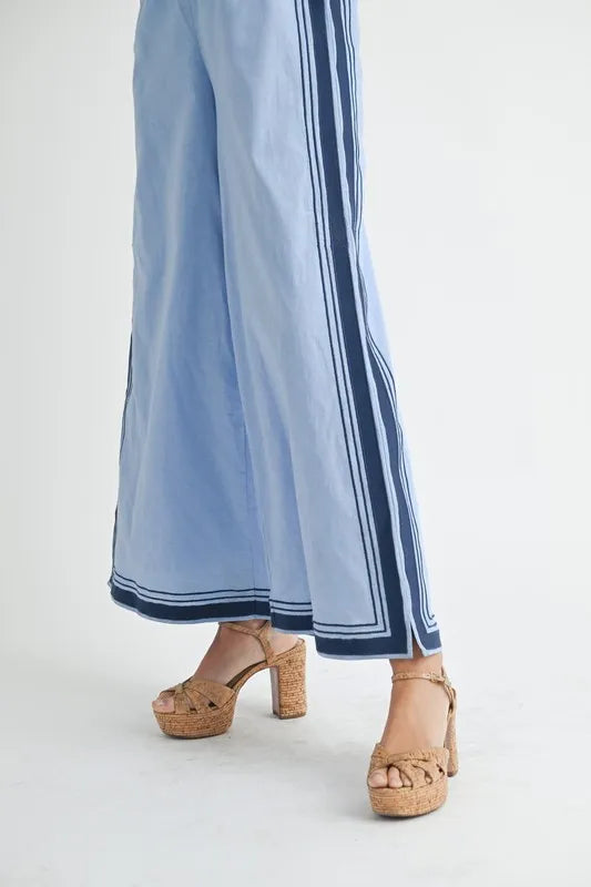 Mable Linen Mix Chevron Sail Shoulder Strap Jumpsuit