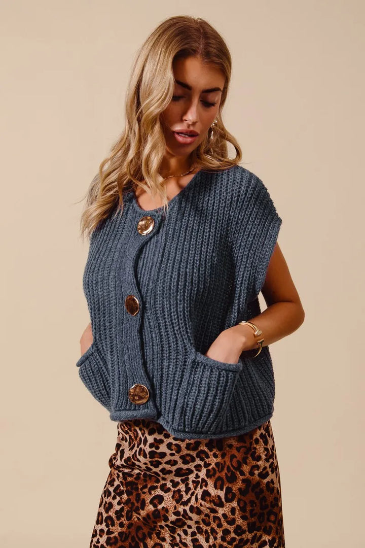 So Me Big Metal Button Front Sweater Vest 2