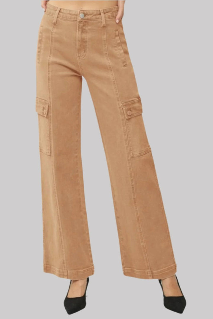 Cocoa Risen Full Size High Rise Wide Leg Cargo Jeans