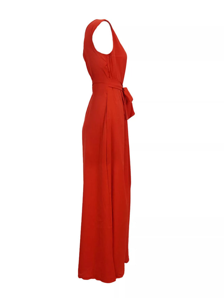 Red Full Size One Shoulder Wide Leg Jumpsuit Plus Size