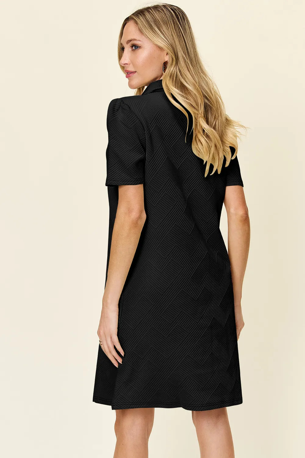 Cream Double Take Full Size Texture Collared Neck Short Sleeve Dress