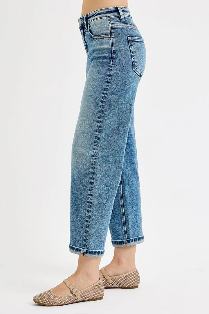 Medium Risen Full Size High Rise Crop Boyfriend Jeans Plus Size