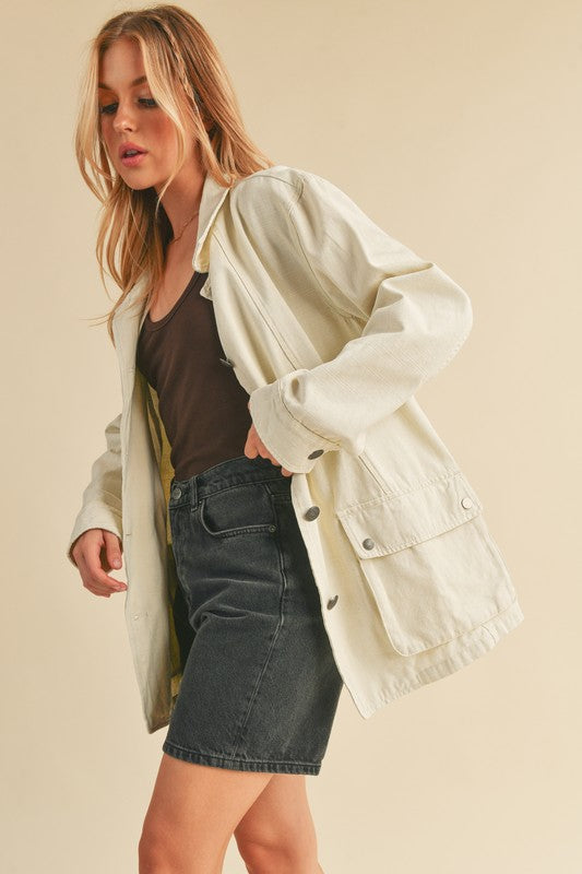 Ivory Aemi Co Seam Detail Button Up Jacket With Pockets