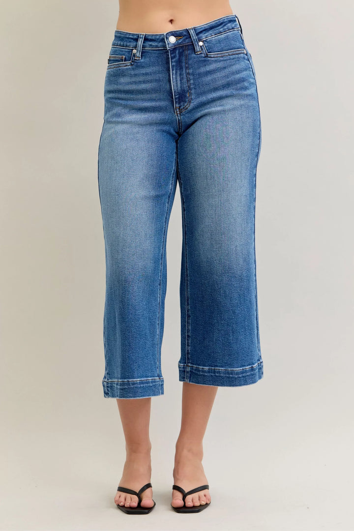 Md Judy Blue Mid Rise Crop Wide Leg Jeans