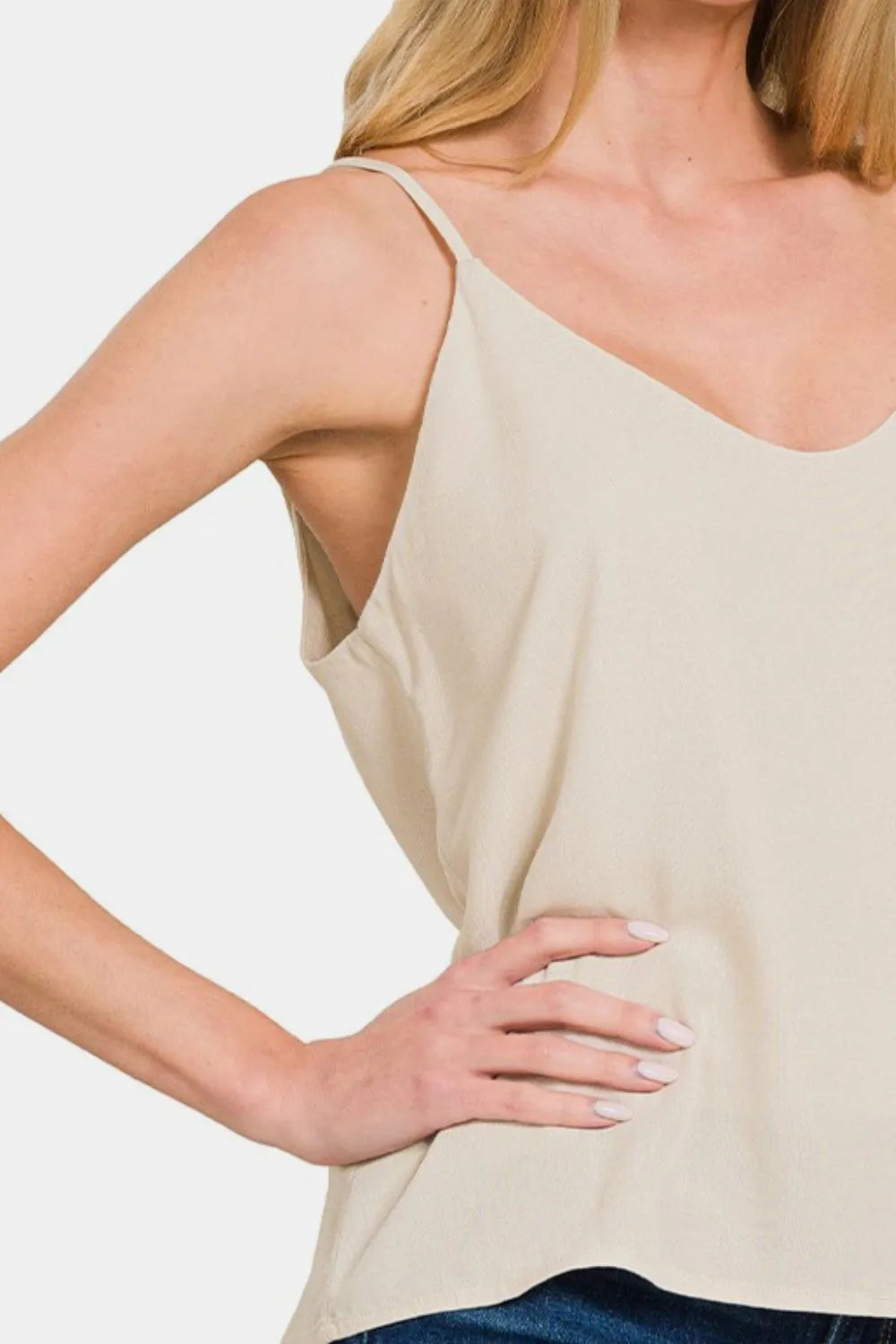 Beige Zenana Two Layered Spaghetti Strap Cami