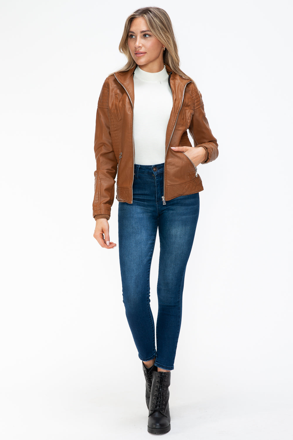 Ymi Faux Layered Double Zipper Jacket With Fuzzy Hood 4