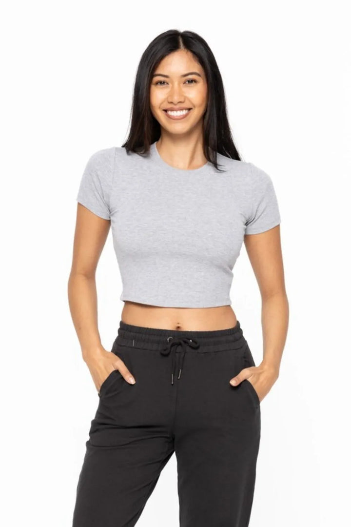 Heather Grey Mono B Essential Micro Ribbed Cropped Athleisure Tee 8