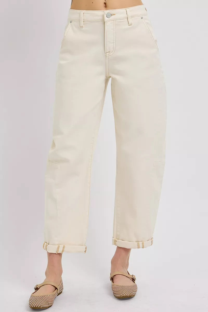 Ivory Risen High Rise Relaxed Barrel Cuffed Jeans